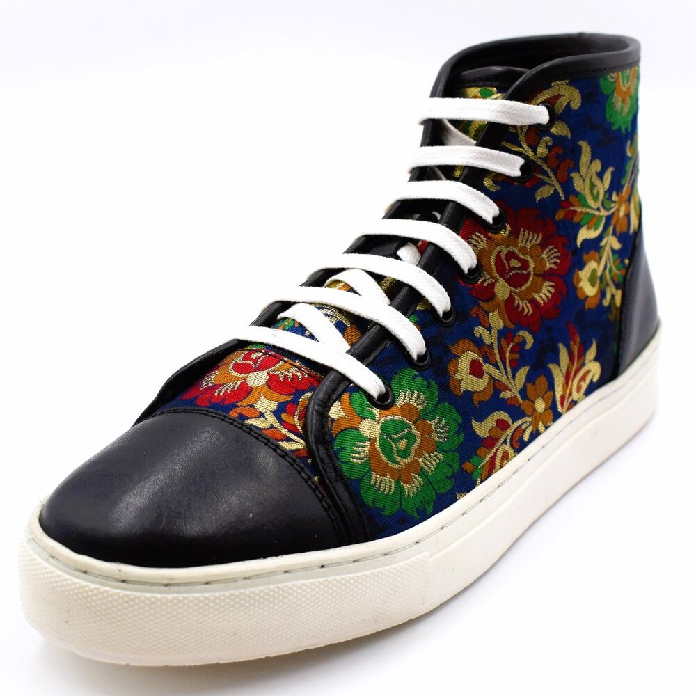 Men's High-Top Floral Brocade Sneakers in Black and Multicolor